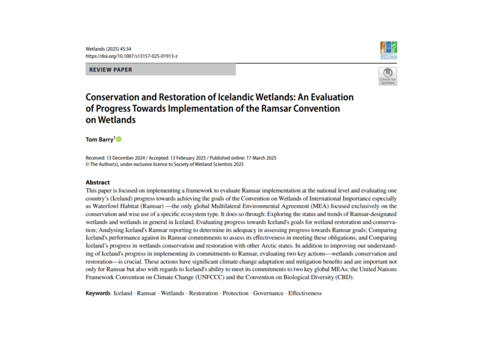 New Paper on the Conservation and Restoration of Icelandic Wetlands by Tom Barry