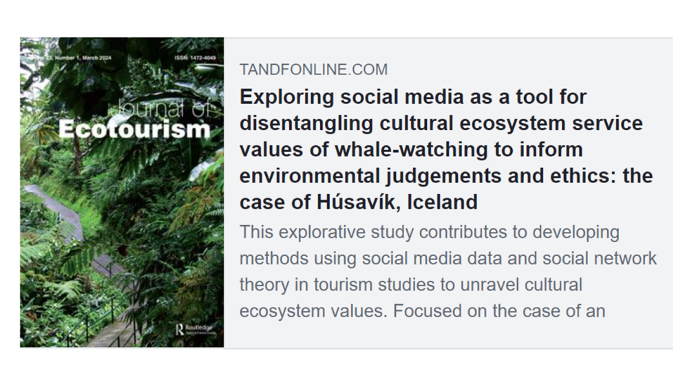 New Article: Exploring social media as a tool for disentangling cultural ecosystem service values of…