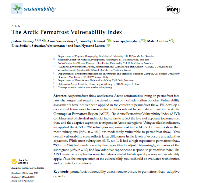 Útgáfa nýrrar greinar í tengslum við sífrerarannsóknaverkefnin Nunataryuk og ILLUQ