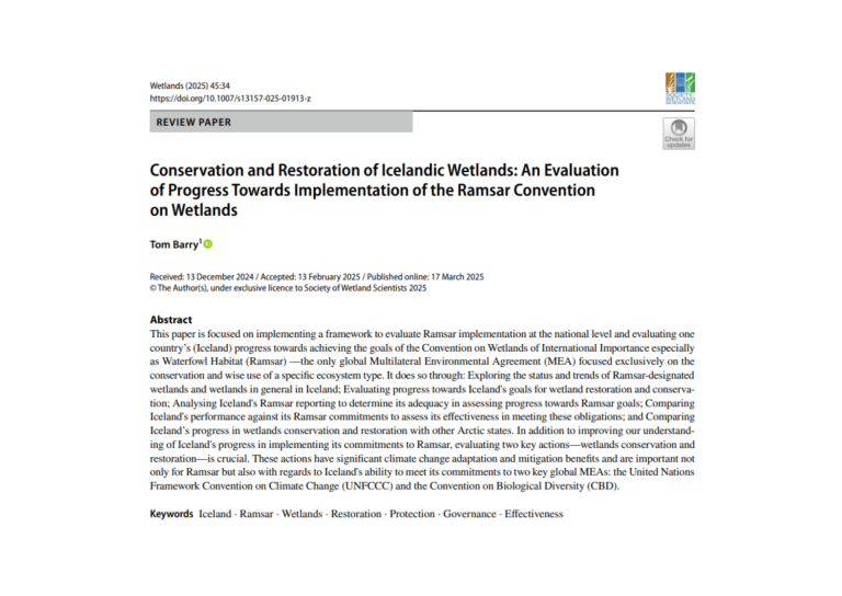 New Paper on the Conservation and Restoration of Icelandic Wetlands by Tom Barry