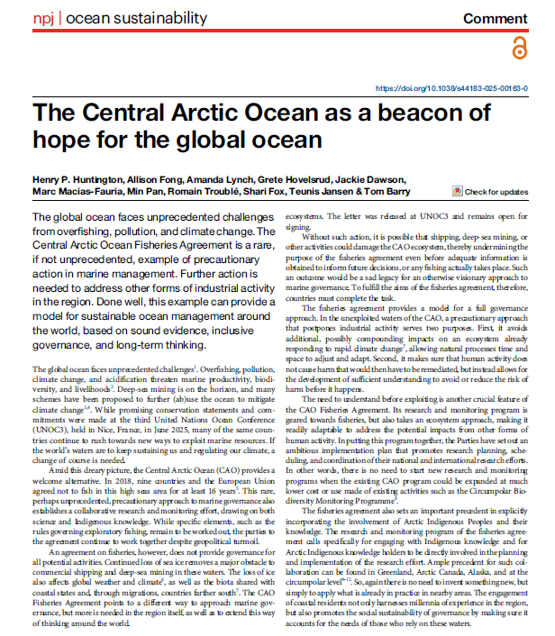 Ný útgáfa: The Central Arctic Ocean as a Beacon of Hope for the Global Ocean